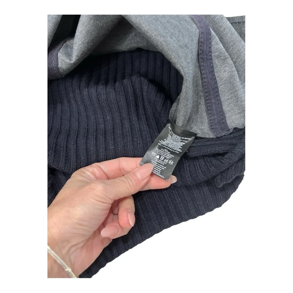 Tory Burch Navy Molly Leather Wool Ribbed Mockneck Sweater Size XS